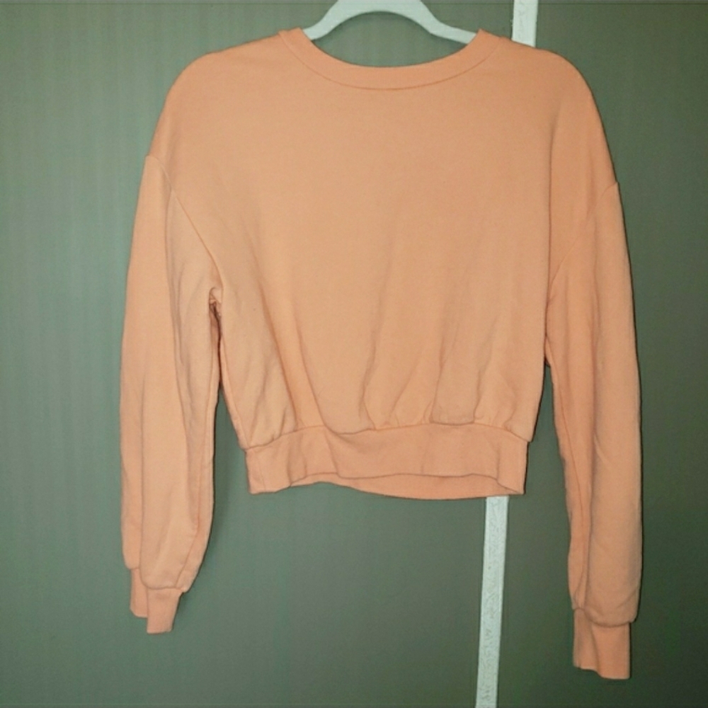 Wild Fable Cropped Sweatshirt Pullover Peach Balloon Sleeve Casual Athleisure M